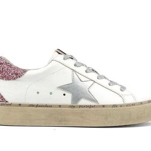 Shu Shop Womens Reba Pre Distressed Star Glitter Fashion Platform Sneakers
